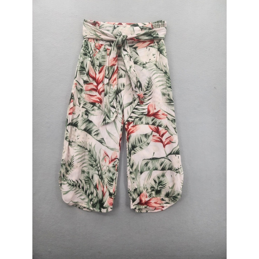 Rip Curl Tropical Palm Print Wide Leg Pants XS High Waist Tie Front Beach Boho